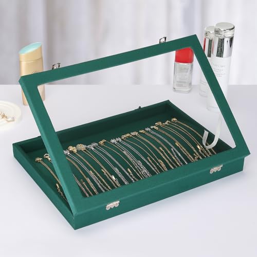 KUKUVR 20 Hooks Velvet Necklace Organizer Box for Jewelry Display (Green) - color: Green