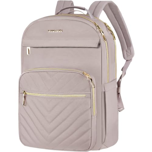VANKEAN 17.3Inch Laptop Backpack for Women Large Capacity - color: Quilted Light Dusty Pink/Grey Purple, size: 17.3 Inch