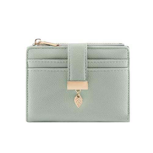 Pomelo Best Small Wallet Women RFID Blocking Bifold Soft Leather Card Holder with ID Window Zipper Coin Pocket Wallets for Women Green - color: Green