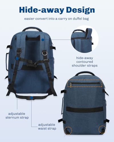Hynes Eagle Travel Backpack 40L Flight Approved Carry on Backpack Men Large Cabin Weekender Laptop Backpack Women 15.6 inches - color: Blue 24