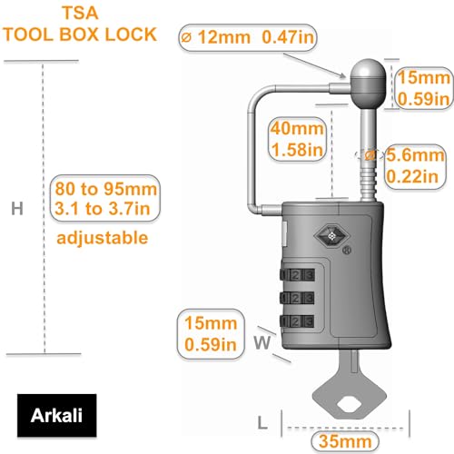 TSA Toolbox Metal Locks, 3 Digits Combination Gun Case Lock, Luggage & Bag - color: Flame