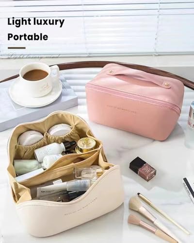 Travel Makeup Bag Organizer Bag, Large Capacity Bags, Waterproof, with Dividers and Handle for Easy Storage, Pink - color: Pink 2