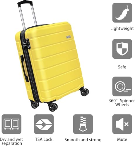 KEYTANG 3-Piece Hardshell Luggage Set(20/24/28), Lightweight Expandable Suitcase with TSA Lock and Double Spinner Wheels, 20% Expansion for Extra Packing, Carry-On and Checked Bags, Yellow - color: Yellow, size: NEW 001-3PCS