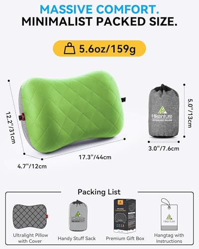 Hikenture Camping Pillow with Removable Cover, Ultralight Inflatable Pillow - color: Green