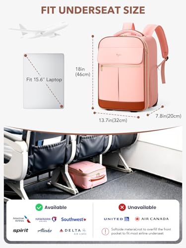 Rolling Backpack for Women, Large Travel Backpack with Wheels - color: Pink, size: M (Underseat)