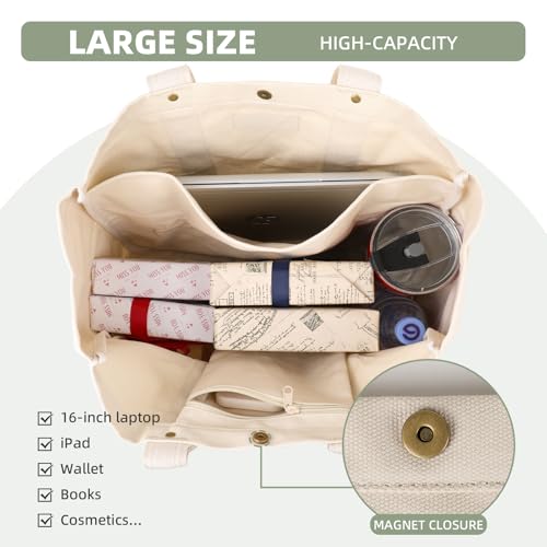 Large Canvas Tote Bag for Women,Casual Spacious Shoulder Bag - color: White
