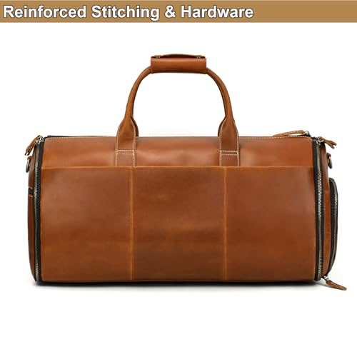 Full Grain Leather Duffel Bag for Men, 2-in-1 Garment Travel Bag with Shoe Compartment, Weekender Overnight Bag for Business Trip, Light Brown - color: Y22a01Y Light brown