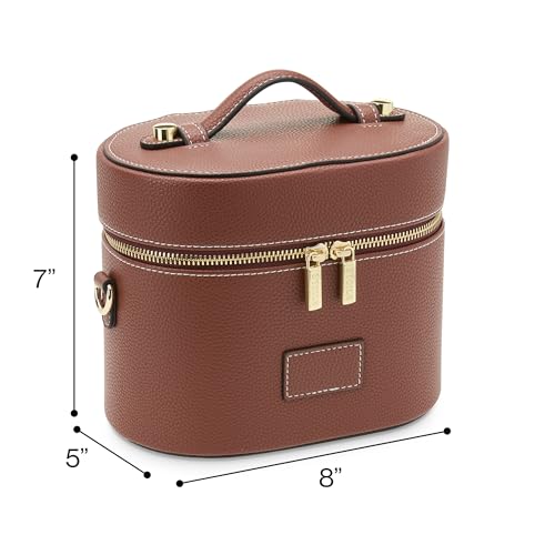 ETOILE - Oval Toiletry Case Ginger brown - Travel Makeup Bag Organizer with Shoulder Strap and Removable Divider - color: Ginger Brown