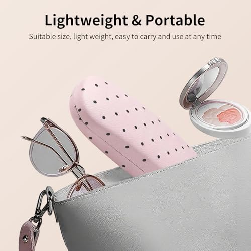 Glasses Case Hard Shell, Cute Sunglasses Case for Women Leather Protective Case for Eyeglass with Cleaning Cloth - color: Pink Black Polka Dot