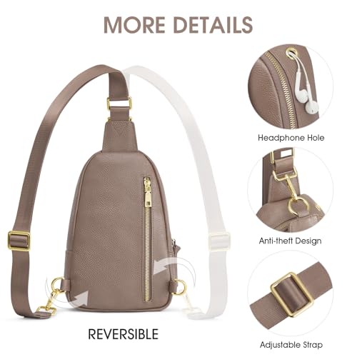 Kattee Sling Bag for Women, Leather Crossbody Bags for Travel, Khaki - color: Khaki