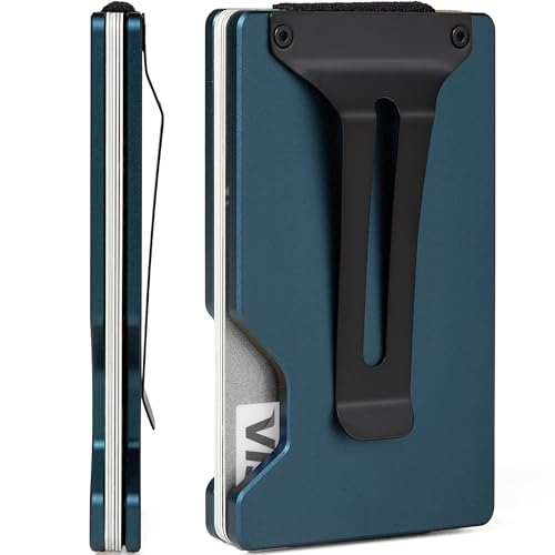 Minimalist Slim Wallet for Men,RFID Blocking Metal Wallet,Aluminum Credit Card Holder & Money Clip 12-15 Cards,Slim Rfid Front Pocket Mens Wallet - color: A1 Matte Navy Blue