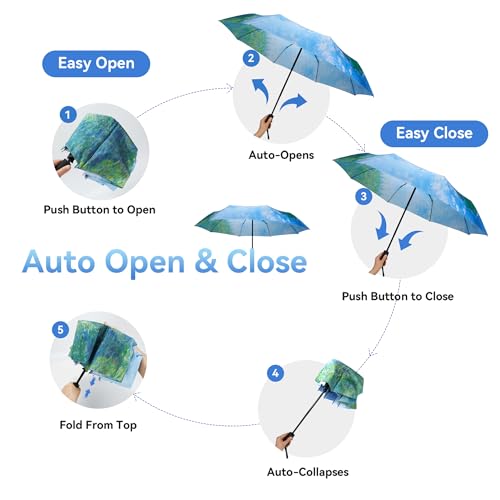 Van Gogh Folding Umbrella, Travel Umbrella with Starry Night Design, Auto Open & Close - Portable Compact Umbrella - Lightweight & Packable for Women & Men - color: Woman with a Parasol