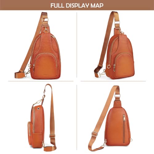 Anti Theft Sling Bag for Women Leather Waist Pack, Brown - color: Brown