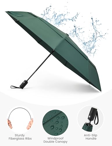 G4Free 42 Inch Travel Umbrella, Compact Vented Windproof Umbrella for Rain | Double Canopy, Lightweight & Strong, Automatic & Foldable, For Men & Women, Fits Car, Backpack & Commuting - color: Dark Green