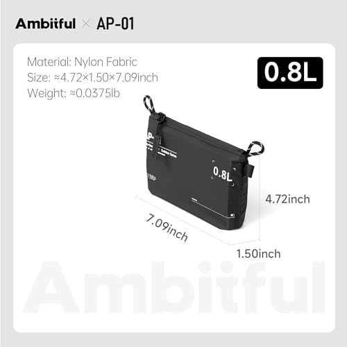 AMBITFUL AP-01 Water-Resistant Organizer Pouch, 7''x4.7'',0.8L, Black - size: S(0.8L)