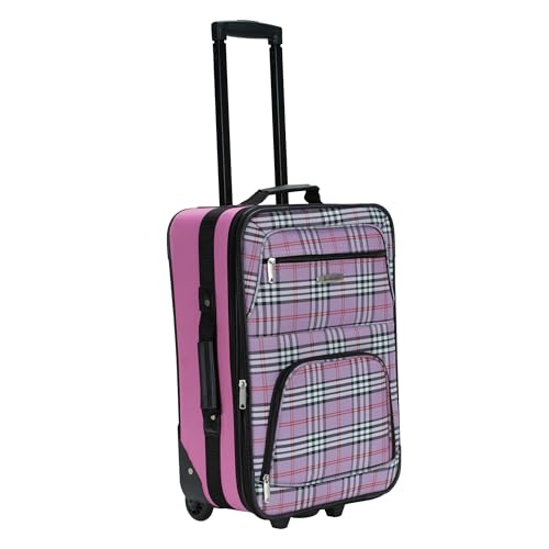 Rockland Fashion Softside Upright Luggage Set,Expandable,Lightweight,Telescopic Handle,Wheel, Pink Cross, 2-Piece Set (14/19) - color: Pink Cross, size: 2 Piece (19"/14" Tote)