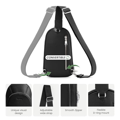 befen Genuine Leather Sling Bag for Women, Anti Theft Crossbody Chest Bags - color: Black