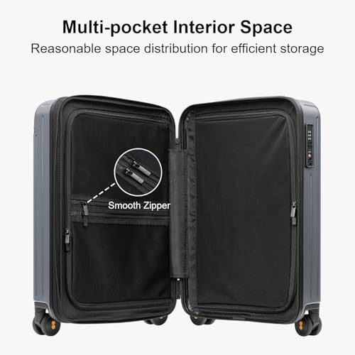 LEVEL8 Carry on Luggage Airline Approved, Hardshell Suitcases with Spinner Wheels, PC Expandable Luggage, 20 Inch, Gray - color: Gray, size: 20 Inch - Expandable