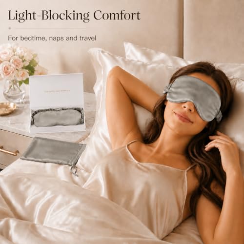 Silk Sleep Mask Light Blocking Luxury 100% Mulberry 19mm Silk Eye Mask Eye Cover Blindfold Ultra Soft Light & Comfy Anti Aging Skin Care with Travel Bag Gift Package - color: N-gray