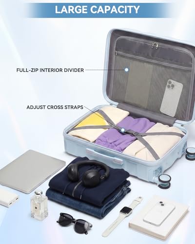Somago Luggage Sets 5 Piece Hardside 20"/24"/28" with Duffle Toiletry Pouch - color: Light Blue, size: 5 Piece Set