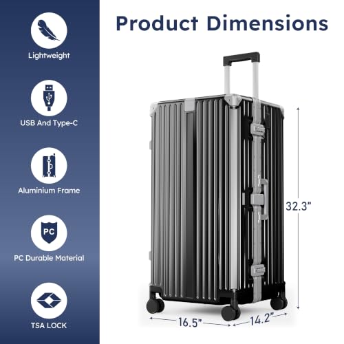 ALPHA CAMP Trunk Luggage 30 Inch with Aluminum Frame Zipperless Suitcase - color: Black, size: 30 Inch