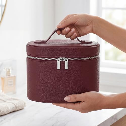 RSRSLEII Waterproof PU Leather Makeup Bag, Toiletry Bag (06Burgundy) - color: 06Burgundy