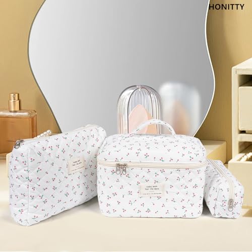 honitty Makeup Bag,Quilted Cosmetic Bags for Women - color: Cherry