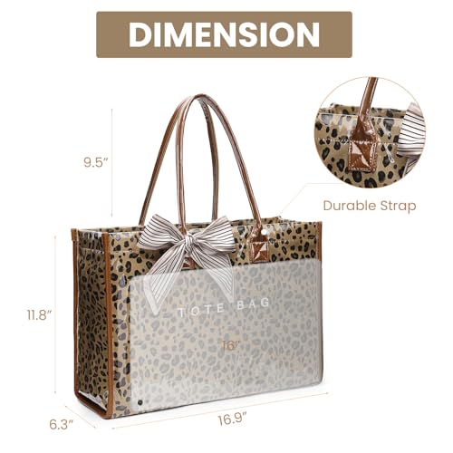Lushandy PVC Tote Bag Women's Waterproof Jelly Beach Bag Work Hobo Handbag - color: Leopard-brown01