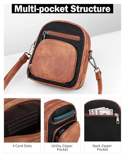 FADEON Small Purses for Women Crossbody Bags, RFID Anti-Theft 4 Card Slots - color: Retro Black With Brown