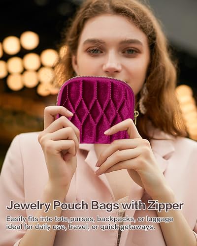 Small Travel Jewelry Case, Velvet Pouch with Zipper, Teal Blue - color: TealBlue