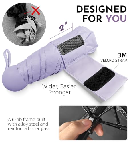 Umbrella Travel Size Mini Umbrella with UPF 100+ UV Rain Protection - color: Purple
