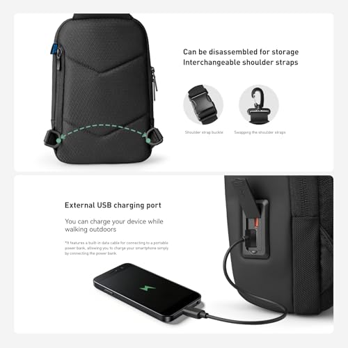 MARK RYDEN Crossbody Sling Bag for Men with RFID Anti-Theft Pocket | Lightweight Shoulder Bag with USB Port, Water-resistant Chest Bag for Hiking,Work,Daypack