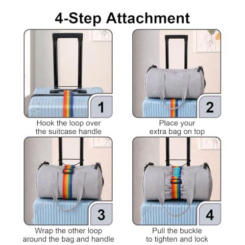 Add Bag Luggage Strap for Suitcases - LHZHLE 2 Pcs Adjustable Bungee Straps - color: Rainbow Colors