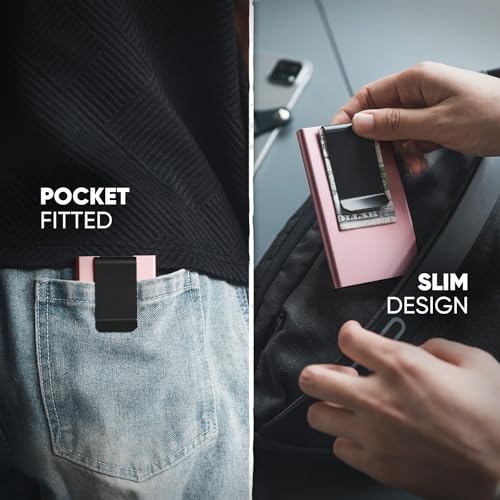 VULKIT Minimalist Credit Card Holder Pop Up Cards RFID Protection Slim Metal Wallet - color: Clip Ver Rose Gold