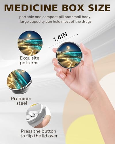 LRITER Pill Case, 3 Compartment Portable Travel Pill Box, Pillbox Organizer - color: Moonlight Sea