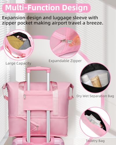 LARVENDER Expandable Carry on Luggage Suitcase with Wheels, Peach Sparkling - color: Peach Sparkling, size: 3 Piece Set (20/DB/TB)