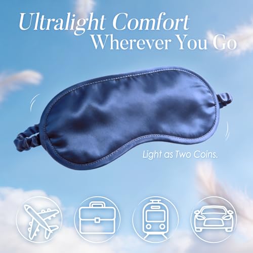 LULUSILK Mulberry Silk Sleep Eye Mask for Sleeping Women and Men, Navy Blue - color: Navy Blue