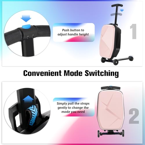 Scooter Luggage for Kids, Ride On Suitcase, Lightweight Foldable Luggage - color: Light Pink
