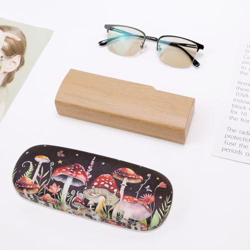 PERFECTSIGHT Hard Shell Eyeglasses Case, PU Leather Protective Glasses Case, Cute Eyeglass Case for Women Men Girls - color: Mushroom