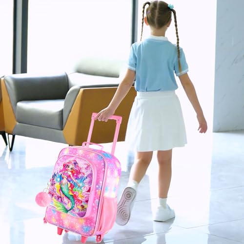 HPJGD Girls Suitcase, Kids Sequins Rolling Luggage, Cute Mermaid Travel Carry on for Elementary Preschool Toddler - color: Girls Mermaid Pink Luggage