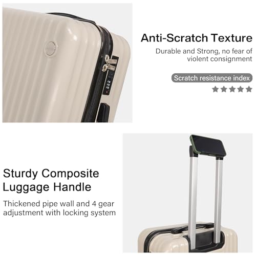 3-Piece Hardside Luggage Set ABS+PC Spinner Suitcase(Beige) - color: Beige, size: Large