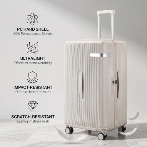 3PCS Luggage Set PC Suitcase with Wheels and Cup Holder, Beige - color: Beige