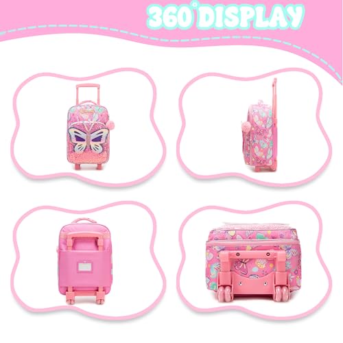 Kids Luggage with Wheels Softside 16" Kids Suitcase for Girls Luggage for Kid Airline Approved & Multi-function Carry Bag 3pcs Set - color: Fenhudie