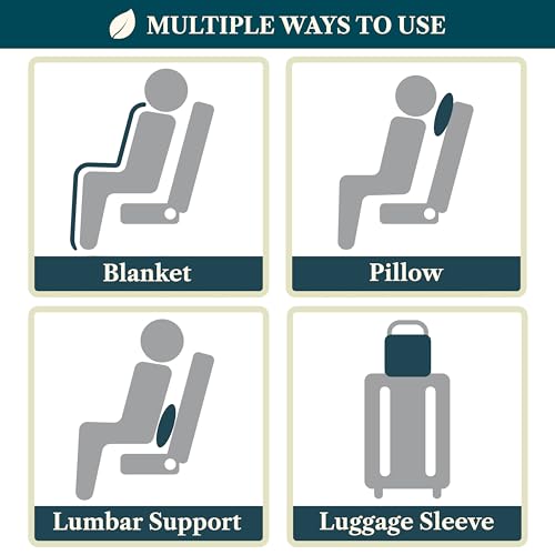PAVILIA Travel Blanket Pillow, Soft Ribbed Fleece Airplane Blanket, Black | 65x40, Compact Packable Plane Throw with Bag, Luggage Strap and Back Pocket, Cozy Flight Essentials Travelers Camping Gift - color: Black