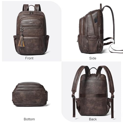 Shrrie 17 Inch Faux Leather Laptop Backpack for Women with Large Cup Holder - color: Chocolate