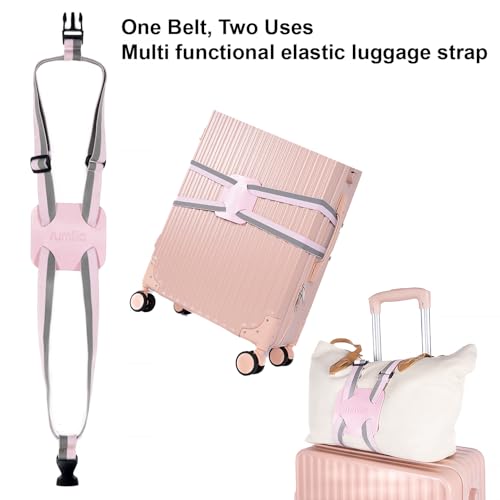 Luggage Straps for Suitcases, Travel Accessories to Connect Two Suitcase, Add A Bag Luggage Strap for Carry On Luggages Adjustable Buckle Belt (Grey/Pink-1pcs) - color: Grey/Pink-1pcs