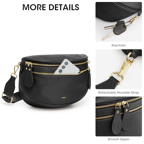 Kattee Spacious Leather Bum Bag for Women with RFID Blocking - color: Black