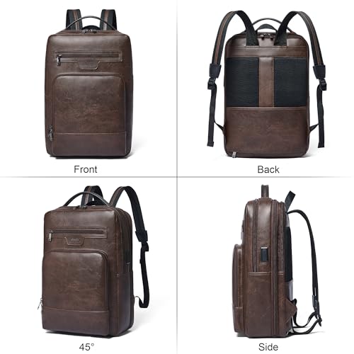 Shrrie 16 Inch Vegan Leather Laptop Backpack for Women and Men - color: Coffee