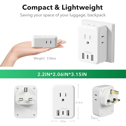 BN-LINK US to UK Plug Adapter, Type G Plug Travel Adapter with 4 AC Outlets and 3 USB Ports (1 USB C), UK Power Adapter for USA to Ireland England Dubai London Scotland British Kenya Hong Kong - style: Type G - UK Ireland