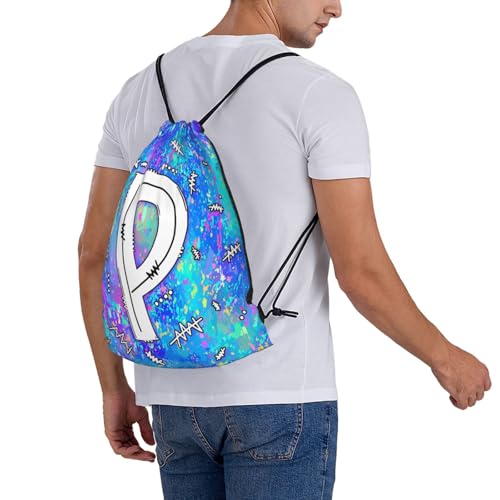 Drawstring Backpack Bag Sport Gym Sackpack Initial Blue Draw String Cinch Bags Bulk String Backpack Storage Bag for Women Men Letters P - color: Letters P